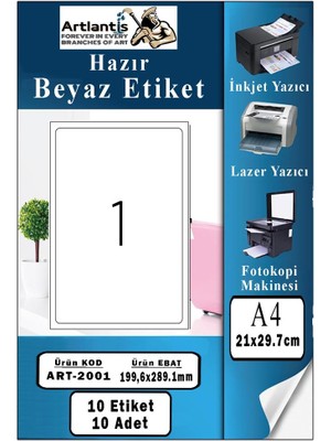 Artlantis A4 Hazır Etiket 199.6X289.1 mm 10 Sayfa 1 Paket Kendinden Yapışkanlı Fotokopi Lazer Inkjet Kağıdı Yazıcılar Için Uyumlu