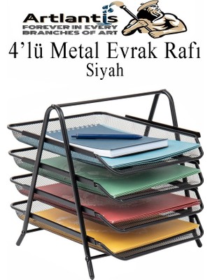 4 Lü Metal Evrak Rafı Siyah 1 Paket Masaüstü A4 Dosya Düzenleyici Kağıt Tepsisi Metal Çelik Fileli Dört Katlı Hareketli