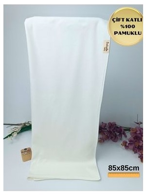Bebella Ekru Kız Erkek Bebek Battaniyesi %100 Pamuklu Çift Katlı Düz Desenli Çok Amaçlı Örtü 85X85