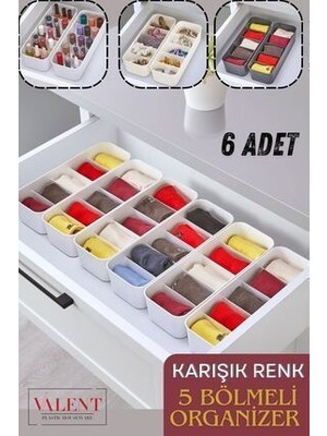 5 Bölmeli Düzenleyici, Saat, Takı, Toka, Çorap, Iç Çamaşırı Organizeri 6 Adet