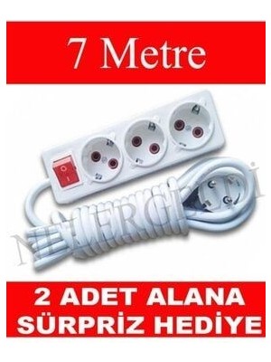 3'lü Ara Kablo Anahtarlı Topraklı Grup Priz (7 Metre) Priz He