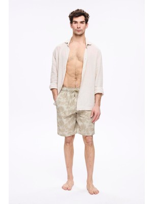 Haşema Kemer Toka Detaylı Vizon Erkek Kısa Havuz ve Deniz Şortu 5054
