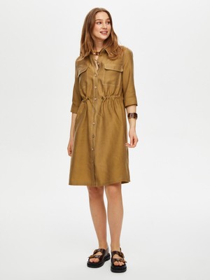 Faik Sönmez Beli Tünelli 3/4 Kol Tensel Keten Elbise S25ELB016