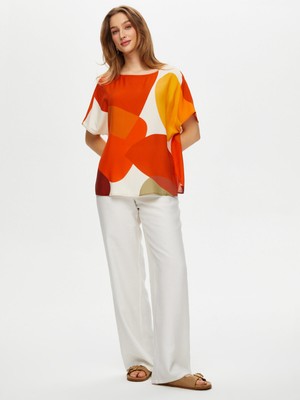 Faik Sönmez Geometrik Soyut Desen Viskon Bluz S25BLZ039