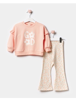 Minipodyum Kız Çocuk Fırfır Kollu Ispanyol Paça Taytlı Ikili Takım