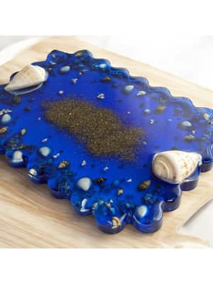 Epoksi Reçine Takı Tepsisi - Deniz Kabuğu - Eni: 14 Cm  boyu: 19 cm