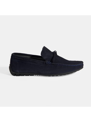 Desa Calandra Lacivert Erkek Bağcık Detaylı Slip-On Süet Loafer