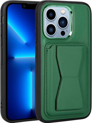 Apple iPhone 12 Pro Kılıf Kartlıklı Standlı ​pu Deri Zore Memo Kapak-Koyu YEŞIL-8680436652381-OTNV85
