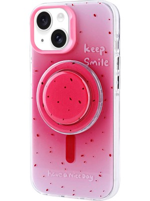 Apple iPhone 15 Kılıf Magsafe Şarj Özellikli Tak-Çıkar Pop Soketli Zore Tiktok Kapak-Pembe KOYU-8680