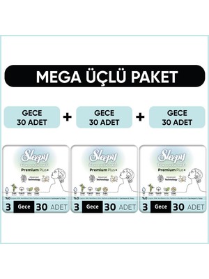 Sleepy Bio Natural Premium Plus Hijyenik Ped Mega Paket Gece 30x3 90 Adet
