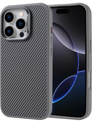 ZORE Apple iPhone 16 Pro Max Kılıf Magsafe Şarj Özellikli Karbon Fiber Görünümlü Zore Troy KAPAK-GÜMÜŞ-86804368
