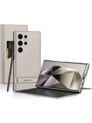 ZORE Galaxy S24 Ultra Kılıf Kamera Korumalı Suni Deri Tasarım Zore Droga Standlı Kartlıklı Kapaklı Kılıf-