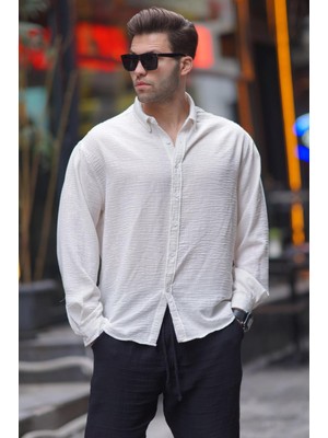 Madmext Camel Uzun Kollu Oversize Erkek Gömlek 6735