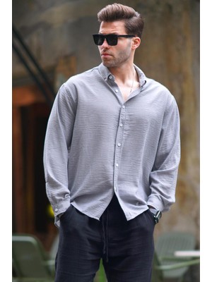 Madmext Camel Uzun Kollu Oversize Erkek Gömlek 6735