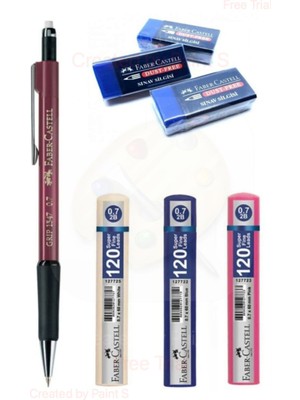 Faber-Castell L 1347 Versatil Kalem 0.7 Bordo + 120'LI 0.7 Uç 3 Adet + 3 Adet Sınav Silgisi Dust-Free Mavi