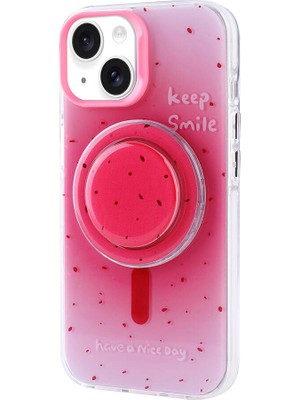 Apple iPhone 14 Kılıf Magsafe Şarj Özellikli Tak-Çıkar Pop Soketli Zore Tiktok Kapak-Pembe KOYU-8680
