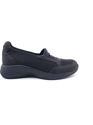 King Paolo K6600 Krakers Anatomik Taban Bağcıksız Kadın Siyah Tekstil Günlük Ayakkabı