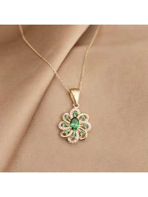 Mold Jewel Oval Taşlı Vintage Kolye (925 Gümüş)