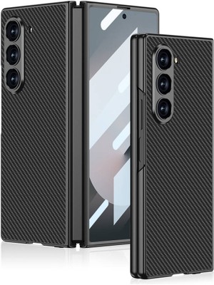 ZORE Galaxy Z Fold 6 Kılıf Karbon Fiber Tasarımlı Titanyum Metal Zore Kıpta Caz Kapak-Siyah KARBON-868043