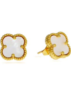 Kadın Beyaz Yonca Model Çelik Küpe