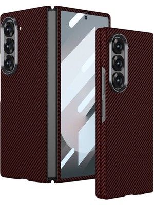 ZORE Galaxy Z Fold 6 Kılıf Kamera Korumalı Karbon Fiber Tasarımlı Arka Yüzey Zore Kıpta Karbon Kapak-Kırm
