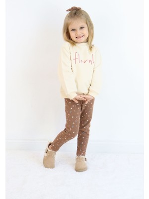Kız Çocuk Floral Nakışlı Iki Iplik Kumaş Taytlı Takım(Toka Dahildir.)