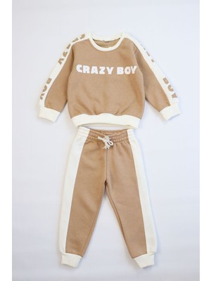 Erkek Çocuk Baskılı 3 Iplik Şardonlu Kalın Eşofman Takımı