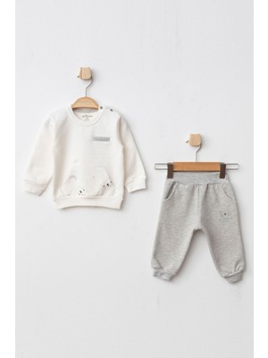 Aziz Bebe Erkek Bebek Desenli Sweatshirt Pantolon 2 'li Alt Üst Bebek Takımı 3 Ay - 36 Ay
