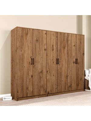 Kardelen Serisi Atlantik Çam 6 Kapaklı 9 Raflı 220  cm  Elbise Dolabı- Gardırop Seti