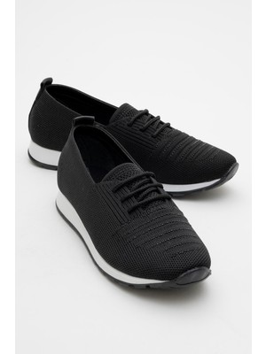 Ccway Kadın Taşlı Bağcıklı Triko Günlük Ayakkabı  Siyah