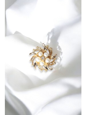 Incili Gold Yapraklı Metal Broş