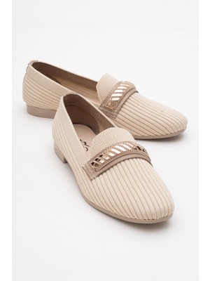 Ccway Kadın Tokalı Triko Ayakkabı Bej