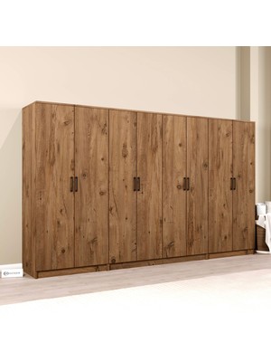Kardelen Serisi Atlantik Çam 8 Kapaklı 13 Raflı 300  cm  Elbise Dolabı - Gardırop Seti