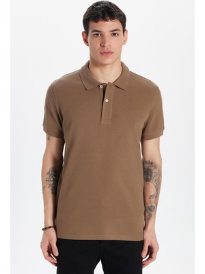 Erkek Slim Fit Dar Kesim %100 Pamuk Kahverengi Polo Yaka Tişört