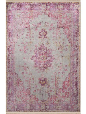 Pembe Temalı Geleneksel Motif Desenli Kreatif Vintage Dekoratif Halı 2781