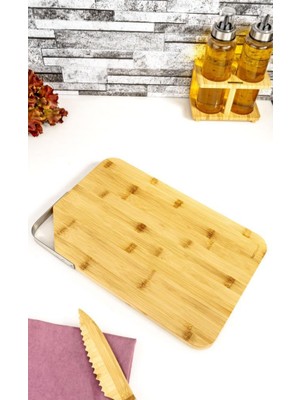 Zoe - Çelik Kulplu Kesme Tahtası Dikdörtgen Büyük