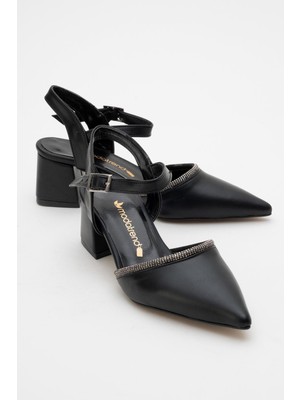 Ccway Kadın Taşlı Topuklu Ayakkabı Siyah Cilt