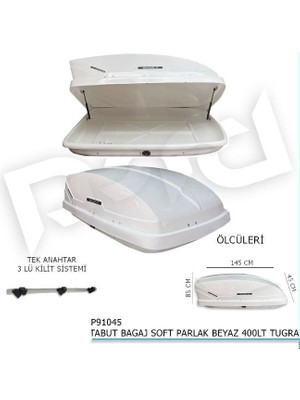 Araç Üstü Port Bagaj Kapalı Tabut 3 Kilitli 400 Lt Beyaz Üniversal Tuğra