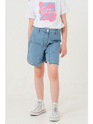 Kız Çocuk Üstten Cepli Kot Şort 2857