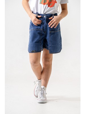 Kız Çocuk Üstten Cepli Kot Şort 2857