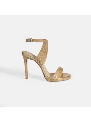 Dianny Gold Kadın Simli Bantlı Topuklu Abiye Ayakkabı