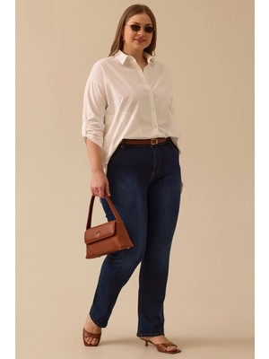 Galaxi Kadın Büyük Beden Cepli Düz Kesim Pantolon 4010 Lacivert