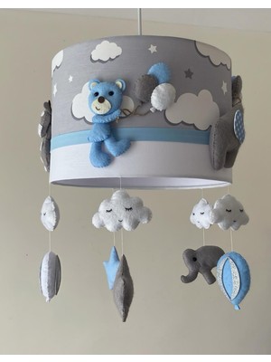 Gri Bulutlu Mavi Beyaz Renkli Karışık Hayvan Figürlü Bebek/çocuk Odası Tasarım Aydınlatma Avize