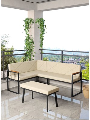 Src Serisi Balkon, Bahçe, Cafe, Köşe Takımı, Balkon Köşe Takımı Puflu - Krem