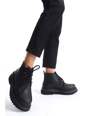 Limeo Cilt Yüksek Taban Bağcıklı Kadın Kısa Bot Bootie