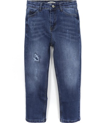 DobaKids Erkek Çocuk Destroyed Jean Yırtık Kot Denim Pantolon Lacivert 001-0002034