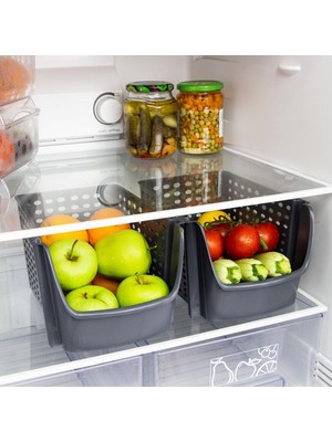 2 Adet Antrasit Düzenleyici Sepet Istiflenebilir Dolap Içi Dışı Çok Amaçlı Düzenleme Sepeti