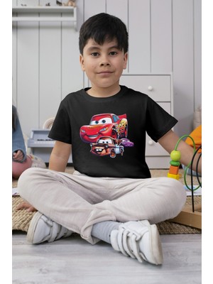 Texclusive Cars Şimşek Tişört Mcqueen Çocuk Tshirt Siyah