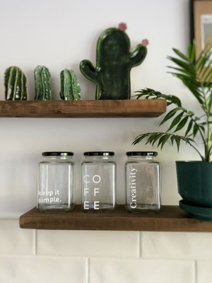 Atölye Merdiven Cam 3lü Dekoratif Erzak Kahve Çay Şeker Kavanozu Coffee Etiketli 850ml