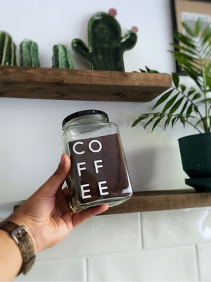 Cam Dekoratif Erzak Kahve Kavanozu Çay Şeker Kavanozu Coffee Etiketli